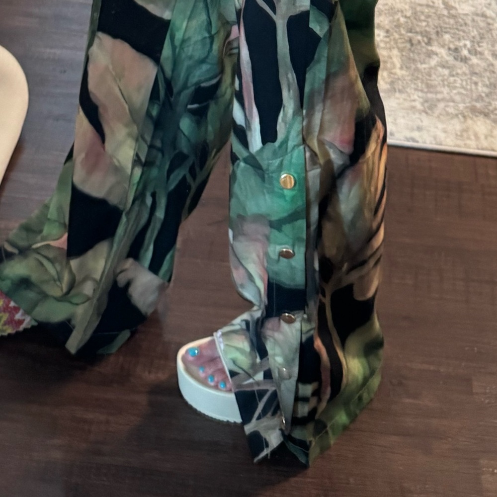 Tropical Leaf Print Women's Summer Vacation Resort Trouser Pants - Picture 15 of 15